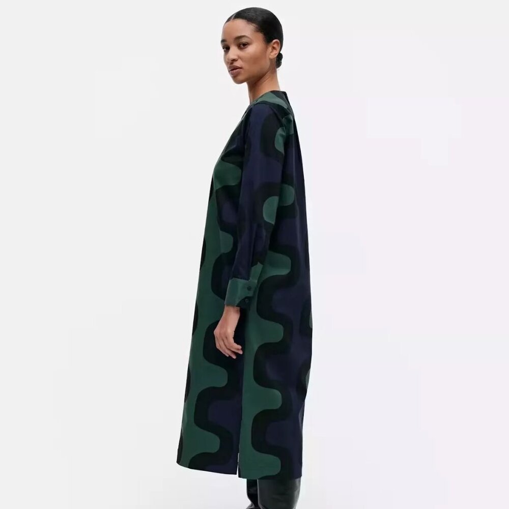 Marimekko Fiher Seireeni Midi Dress Navy Size 6 NWT - Picture 2 of 4